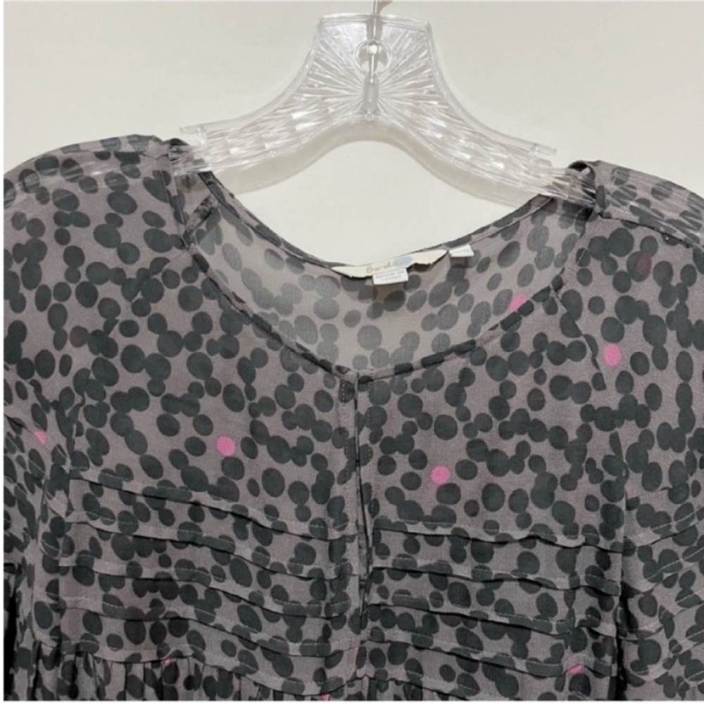 Boden abstract print dress gray black dots viscose pleated flowy puff sleeves - Picture 6 of 10